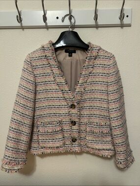 Ann Taylor Cream Multicolor Tweed Cropped Blazer